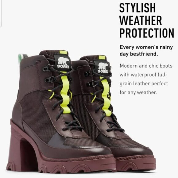 NWOT Sorel Brex Heel Lace Up Waterproof Rain Chunky Boot in New Cinder Sz. 8 - Picture 3 of 13
